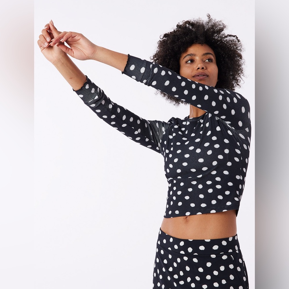 Outdoor Voices Superform Rib Long sleeve cropped top in polka dot